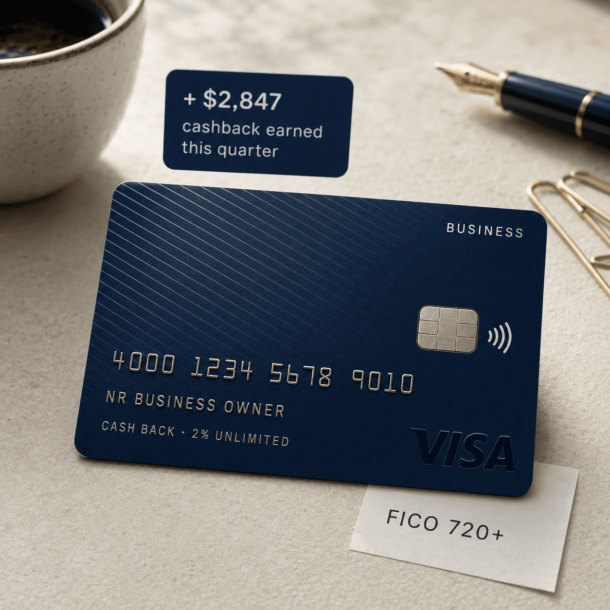 Business cash-back Visa card with FICO 720+ credit-building proof